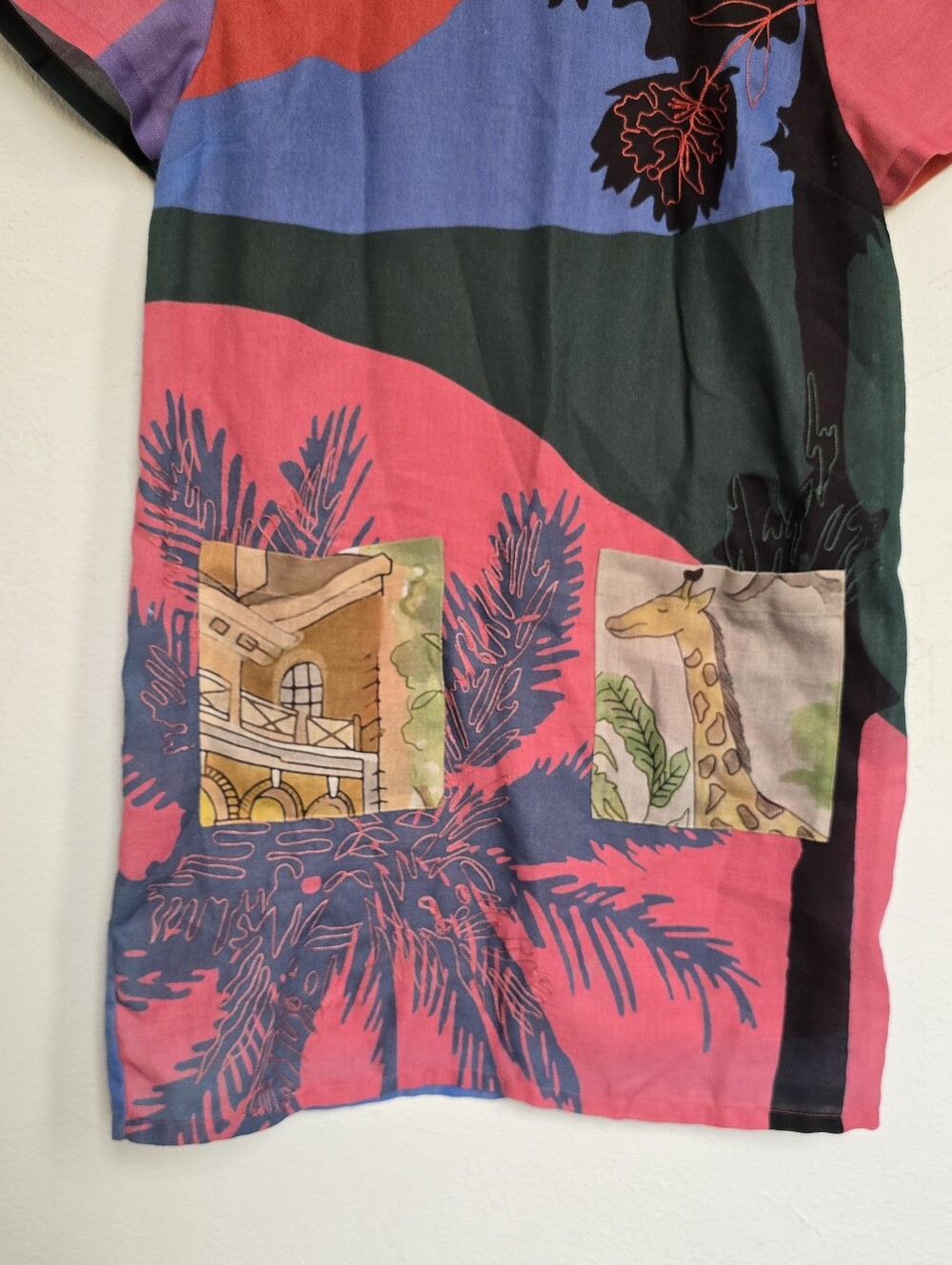 Geisha Designs Safari Art Linen Blend Tunic Dress Embroidered Pockets S - Picture 5 of 17